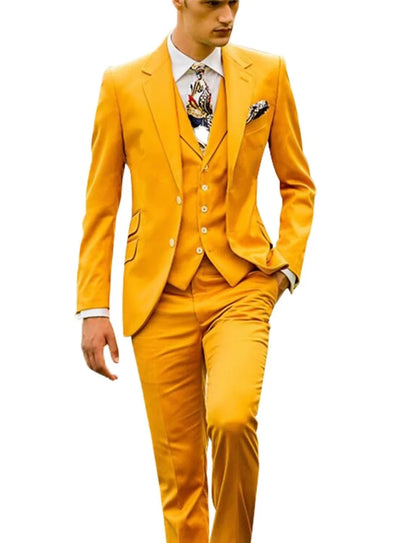 3 Piece Wedding Dress Suits Slim Fit Notch Lapel Tuxedos Party Leisure Formal Male Suit For Groomsman Suit (Blazer+Vest+Pants)