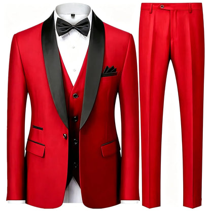 Costume trois pièces de cérémonie pour hommes à col vert | Design contrasté, coupe ajustée, comprend gilet, chemise, pantalon