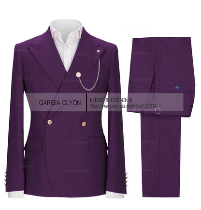 Lapel Men's Suits Slim Fit 2 Pieces  Tuxedo Casual Business Single Breasted One Button  Groomsmen For Wedding（Blazer+Pants)