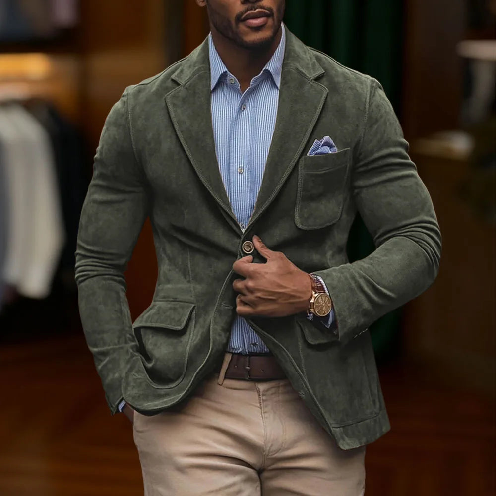 Chamois Leather Man Blazers Single Breasted Suit Jacket Men's Outdoor Casual Sports Slim Fit Coat  Wedding Part Prom Dinner Work