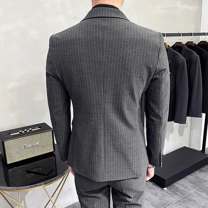 Men's Double-Breasted 2-Piece Suit – Classic Striped, Wedding & Business