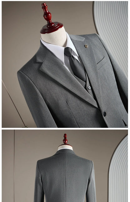 High-quality, fashionable, stylish, versatile and trendy business casual one-button suit set, three-piece set, groom's dress sui