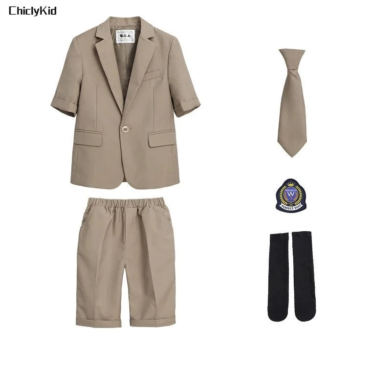 Child School Uniform Girls Korean Jacket Pleated Dress Summer Outfits Boys Blazer Formal Suits Shorts Kids Student Clothes Sets