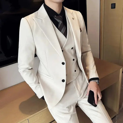 (Blazer+ Vest + Trousers) 2023 Latest Design Double Breasted Vest Men's Suit High Quality Business Simple Casual Dress Wedding