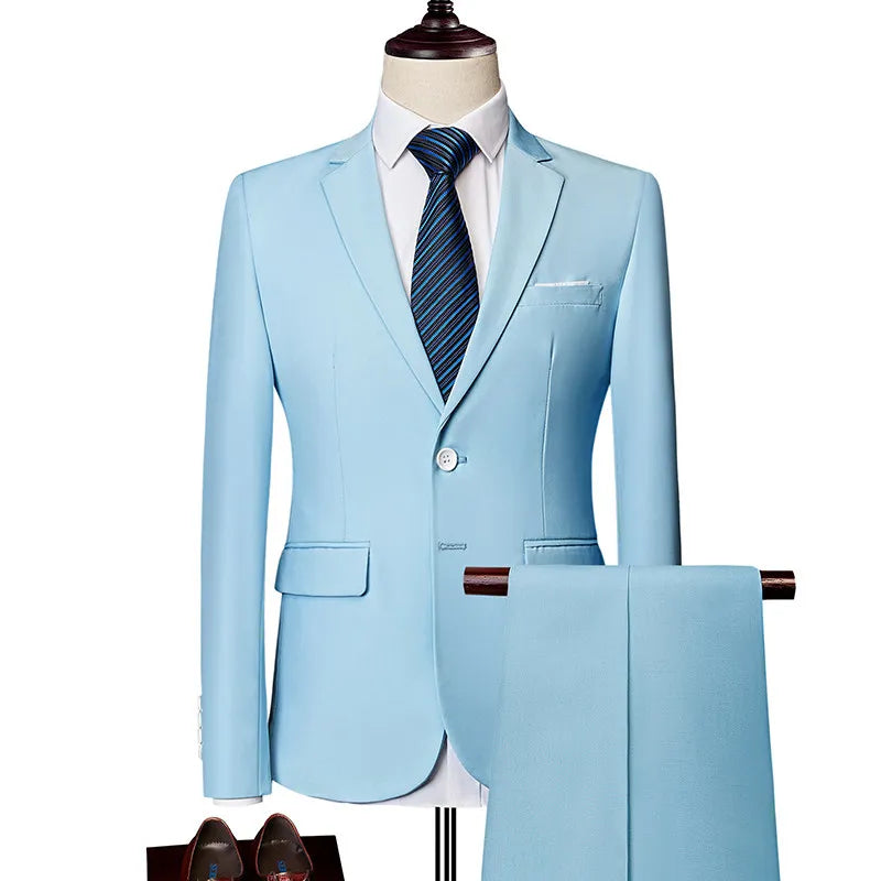 Men's 2 Piece Suit , Two Button Slim Fit Solid Jacket and Pants Set, Suits for Men Prom Party Wedding & Business