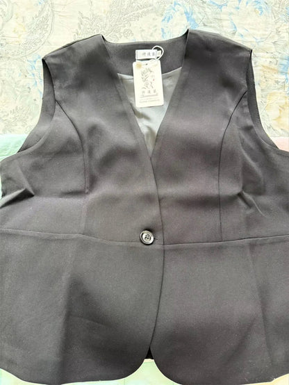 Korean Women Short Blazer Sleeveless Outwear Spring Autumn Female Suit Vest Jacket Ladies V-neck Lined Waistcoat Coat   ﻿