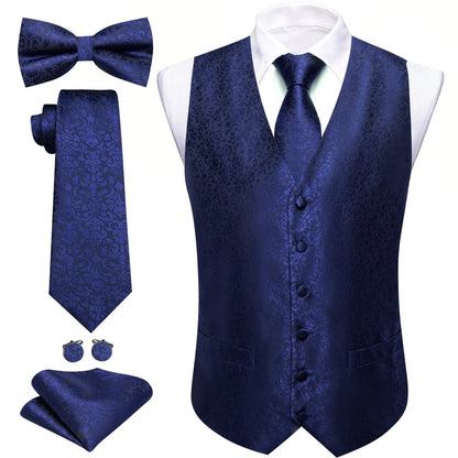 Men's Jacquard Suit Vest Set with Tie, Bow Tie, Pocket Square & Cufflinks – Wedding & Formal