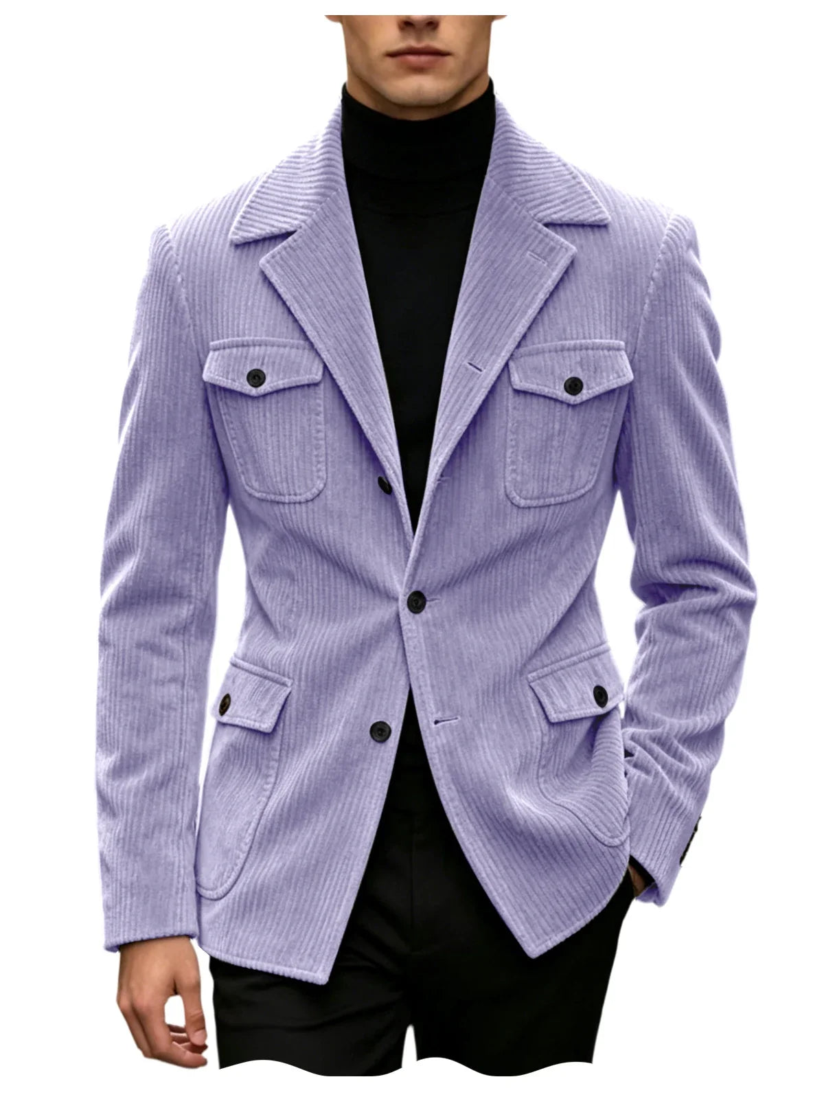 Men's Corduroy Blazer Jacket Slim Fit Notched Lapel Casual Business Coat With Four Flap Pockets For Daily Work Streetwear