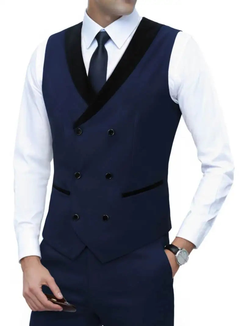 Men's Corduroy Vest Double-Breasted Slim Fit Waistcoat for Business Casual & Formal Occasions