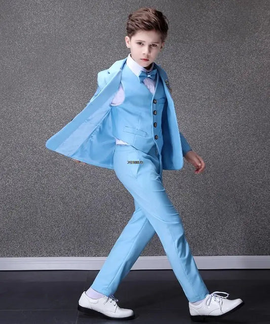 Flower Boys Blue Wedding Suit Kids Party Photograph Suit Teenager Birthday Tuxedo Dress Children Graduation Stage Show Costume