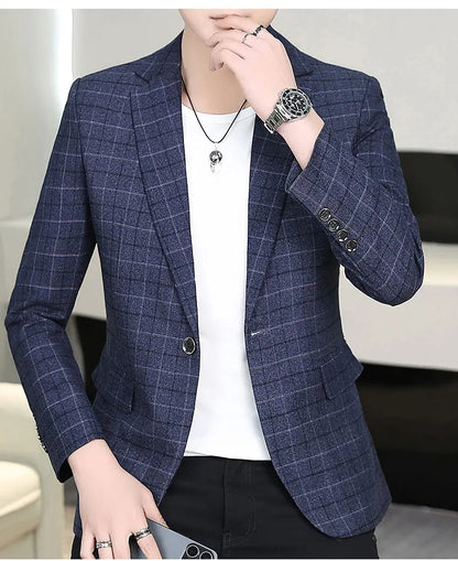 High-quality Men's Stylish and Trendy Business Checkered Single-Piece Western-Style Casual, Fashionable and Form-Fitting Small S