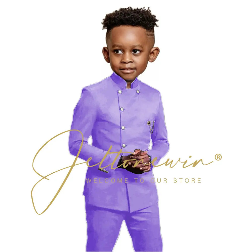 Royal Blue Boys Suit 2 Piece Wedding Tuxedos Double Breasted Jacket Pants Slim Fit Kids Formal Party Outfit Blazer Sets