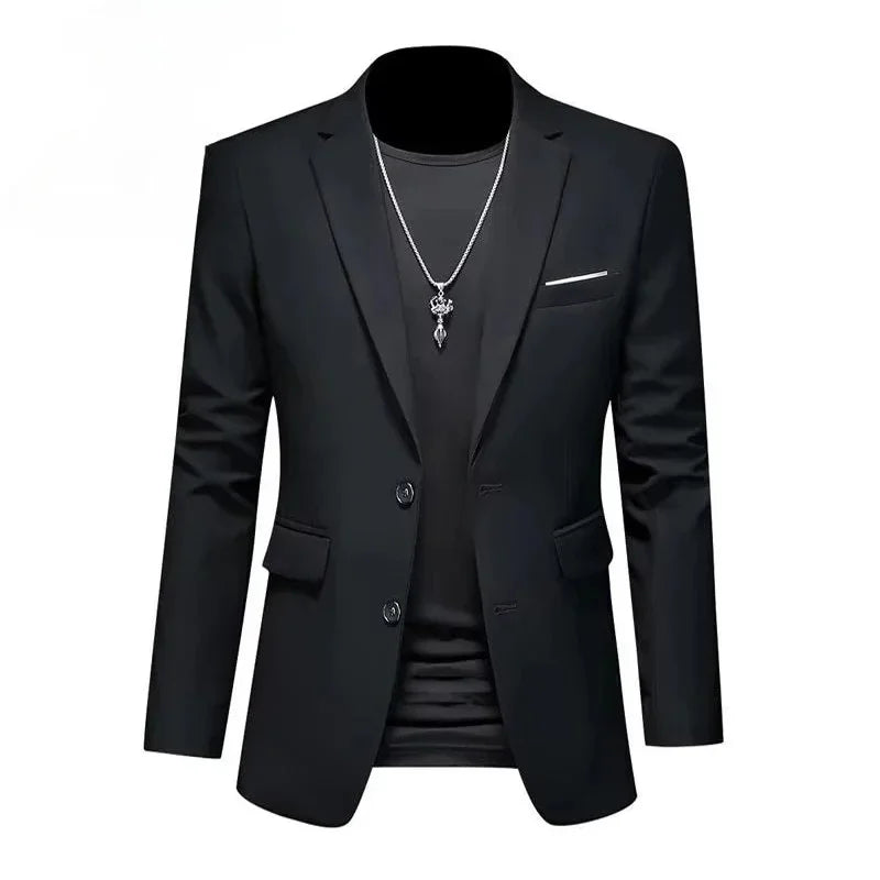 Men White Formal Jackets Two Bittons Long Sleeve Korean Mens Suit Jackets Office Wear Wedding Blazer