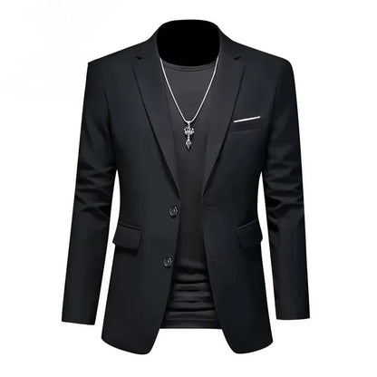 Men White Formal Jackets Two Bittons Long Sleeve Korean Mens Suit Jackets Office Wear Wedding Blazer
