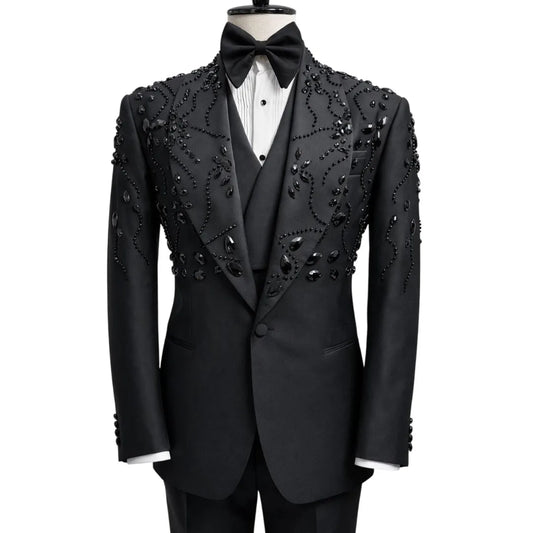 Leisure Men's Suit 2 Pieces Blazer Pants Bow Collar Beading Appliques Wedding Tuxedos Work Business Formal Costomized