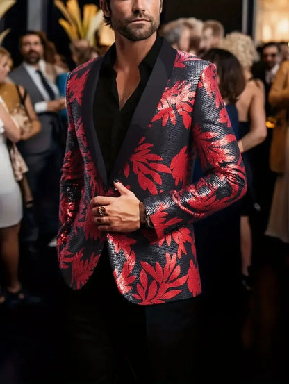 Fashion Gold Black Sequins Blazer For Men Shiny Glitter Sequined Suit Jacket Shawl Collar Wedding Party Banquet Stage Costume