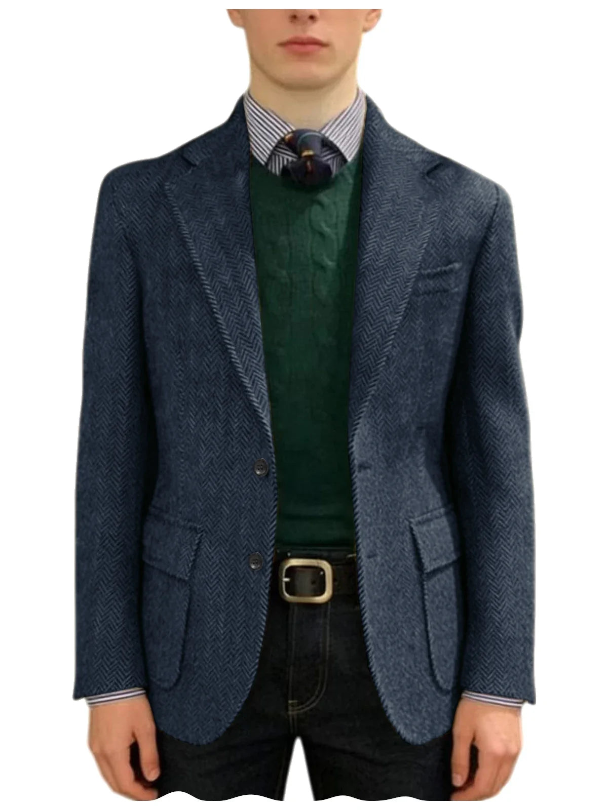 Men's Herringbone Tweed Blazer Classic Fit 2-Button Notch Lapel Flap Pockets Suit Jacket Casual Daily Business Men Sport Coat