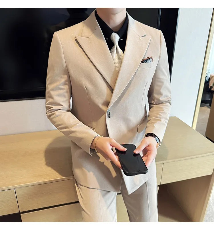 Men's 3-Piece Slim Fit Suit Set – Jacket, Vest & Pants for Wedding, Prom & Business