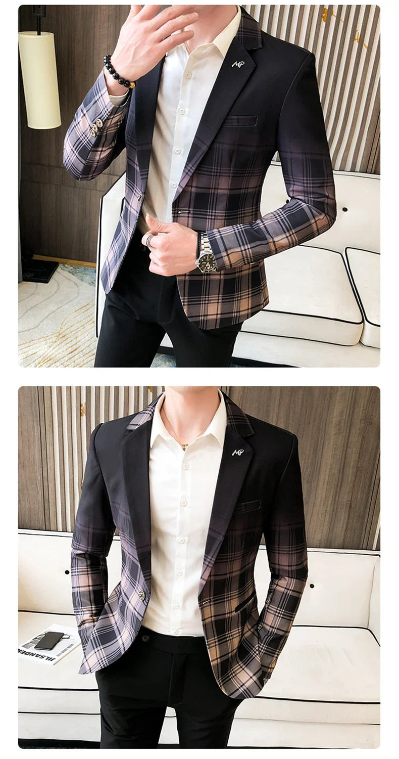 Men's Blazer Suit Jacket 2025 Spring New Fashion Korean Slim Suit Jacket Social Prom Dress Jacket Men's High Quality Clothing