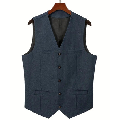 Men's Herringbone Suit Vest – V-Neck Single Button Waistcoat for Weddings, Business & Smart Casual Wear