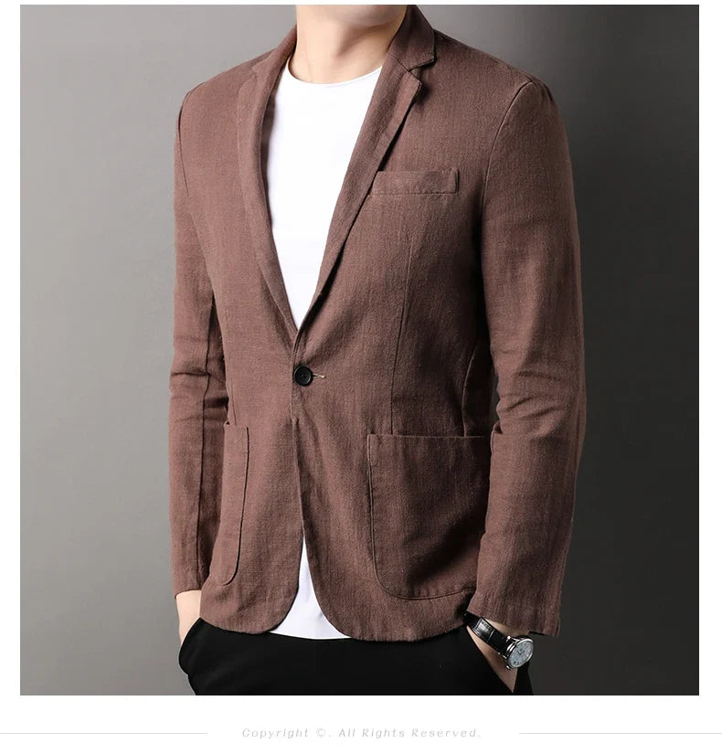 Spring and Summer New High Quality Men's Linen Suit Fashion Handsome Slim-fit All-in-one Trend Men's Coat 70% Ramie 30% Cotton