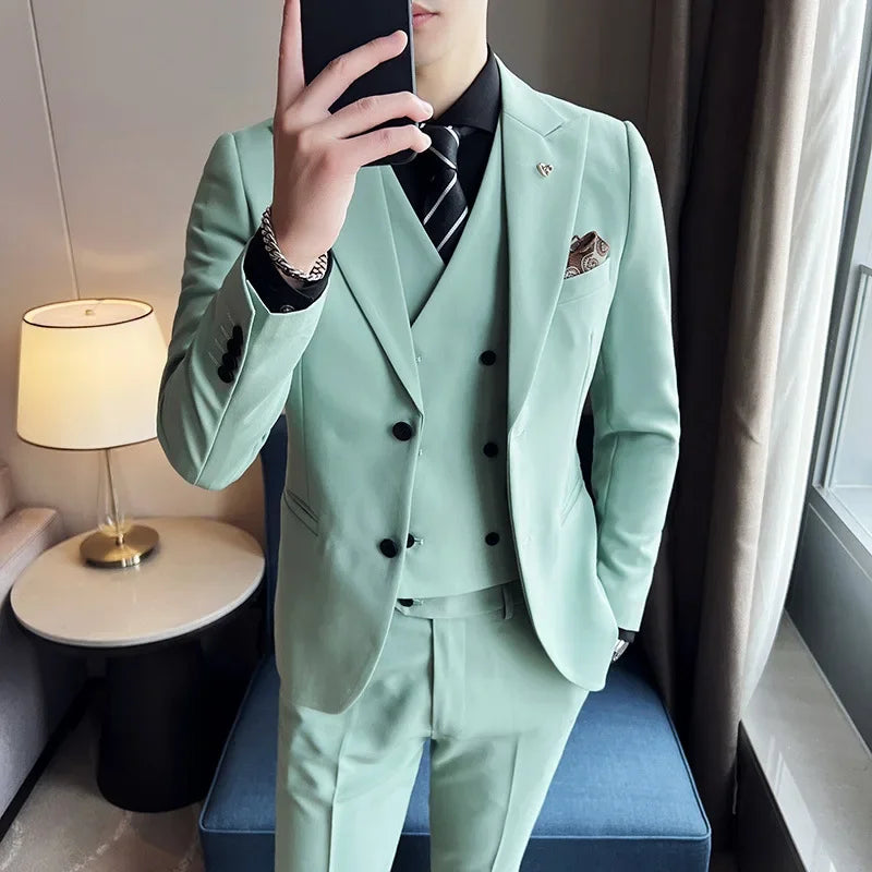 (Blazer+ Vest + Trousers) 2023 Latest Design Double Breasted Vest Men's Suit High Quality Business Simple Casual Dress Wedding
