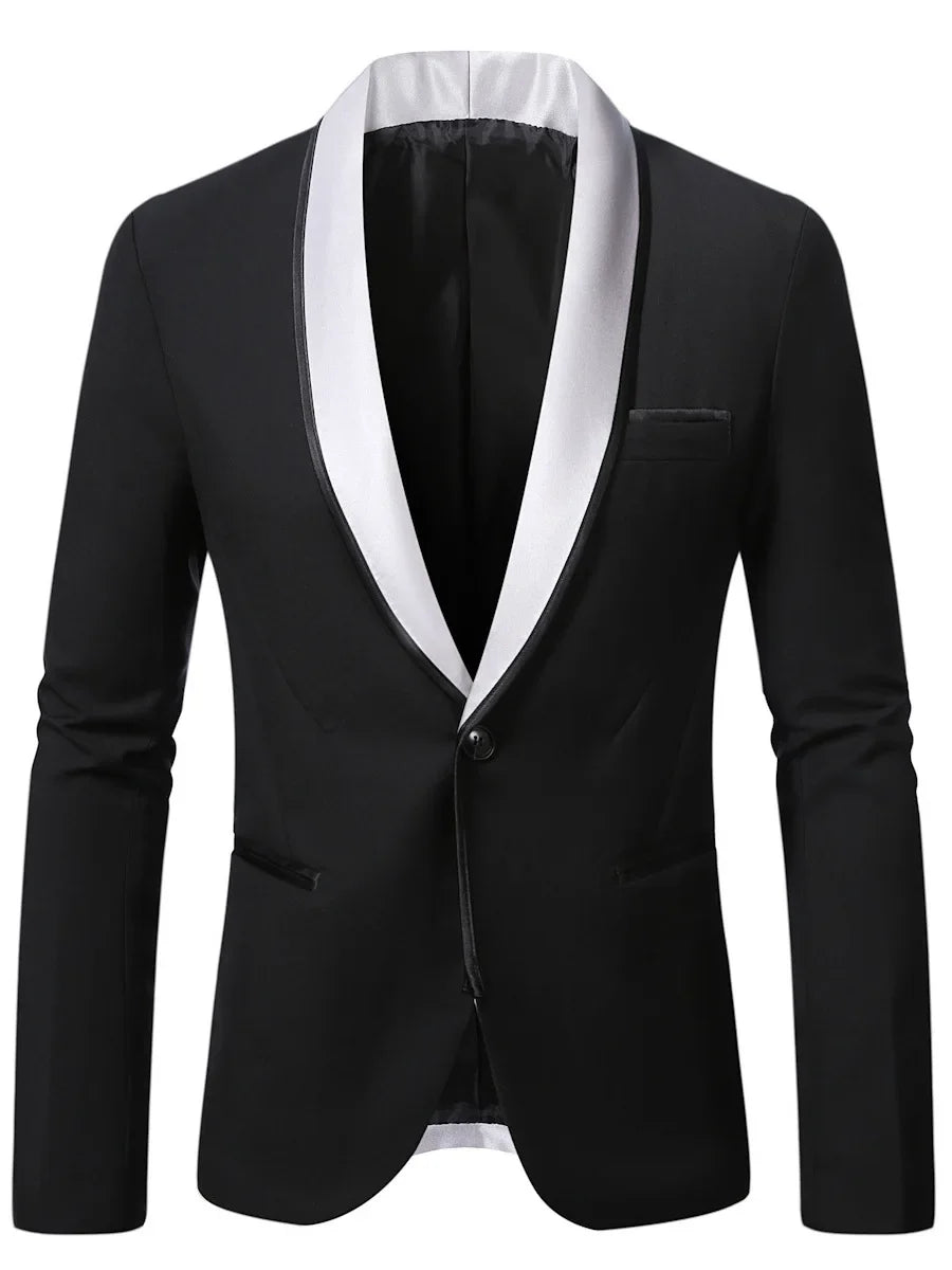 2PCS black Men's Formal Tuxedo Set Shawl Lapel Blazer And Pants Fashion Business Suit for Party Prom Wedding Groom Office Outfit