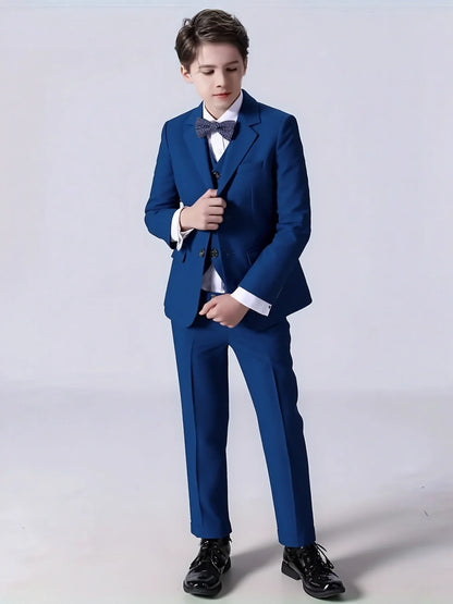 Boys Wedding Party Dress Children Performance Costome Kids New Year Red 4Pieces/Set Jacket Vest Pants Bowtie Photography Suit