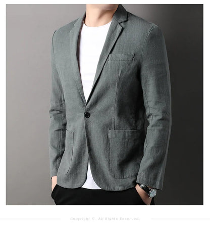 Spring and Summer New High Quality Men's Linen Suit Fashion Handsome Slim-fit All-in-one Trend Men's Coat 70% Ramie 30% Cotton
