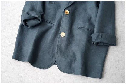 Elegant Long Sleeve Women's Linen Suit Jacket Thin Outerwear New Spring Fashion Ladies' Classic Versatile Pure Cotton Blend
