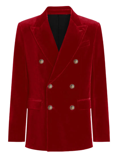 Burgundy Velvet Blazer for Men with Double Breasted Dinner Jacket Elegant Casual Slim Fit Suit Coat 2026 New