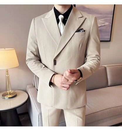 Men's 3-Piece Slim Fit Suit Set – Jacket, Vest & Pants for Wedding, Prom & Business