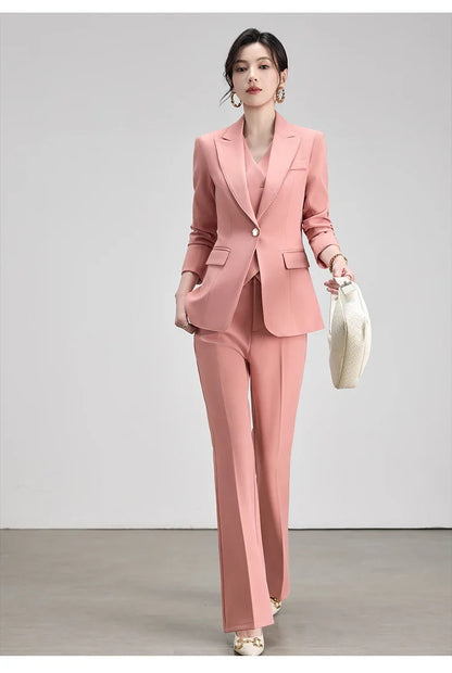 Autumn New Elegant Chic Business Formal Outfit for Women Long Sleeve Blazer and Pants Two Piece Matching Sets Trousers Suit