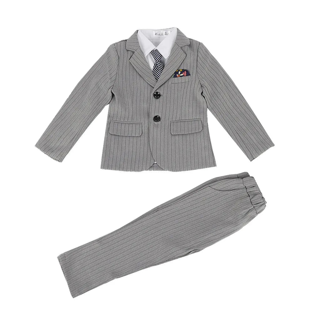 Kids Spring Autumn Striped Suit Set Flower Boys Wedding Outfit 1-11Years Children's Blazer Vest Pants Tie 4Pieces Clothes Set