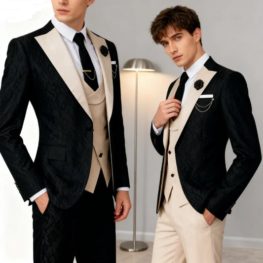 3 Pieces Slim Fit Men's Suits Formal Business Groom Tuxedo for Wedding Party Prom - Jacket Vest Pant Set