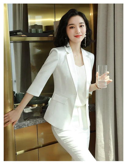 High-end Premium Women's Blazer Pant Two Piece Office Suit 2022 Spring New Elegant Temperament Female Jacket Casual Ninth Pants