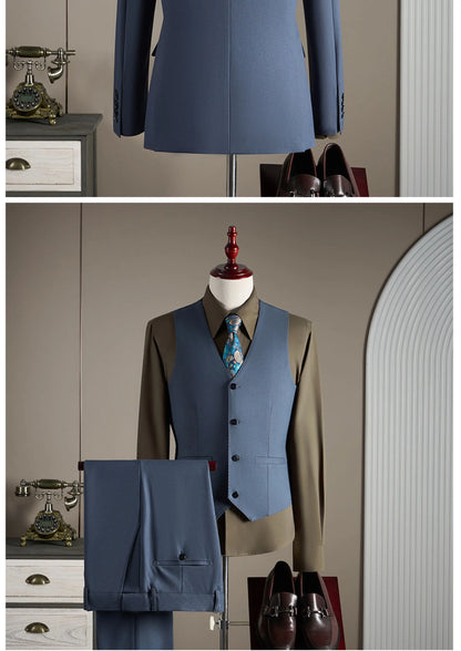 Men's Wool Blend Three-Piece Suit – Slim Fit British Style for Weddings & Formal Occasions