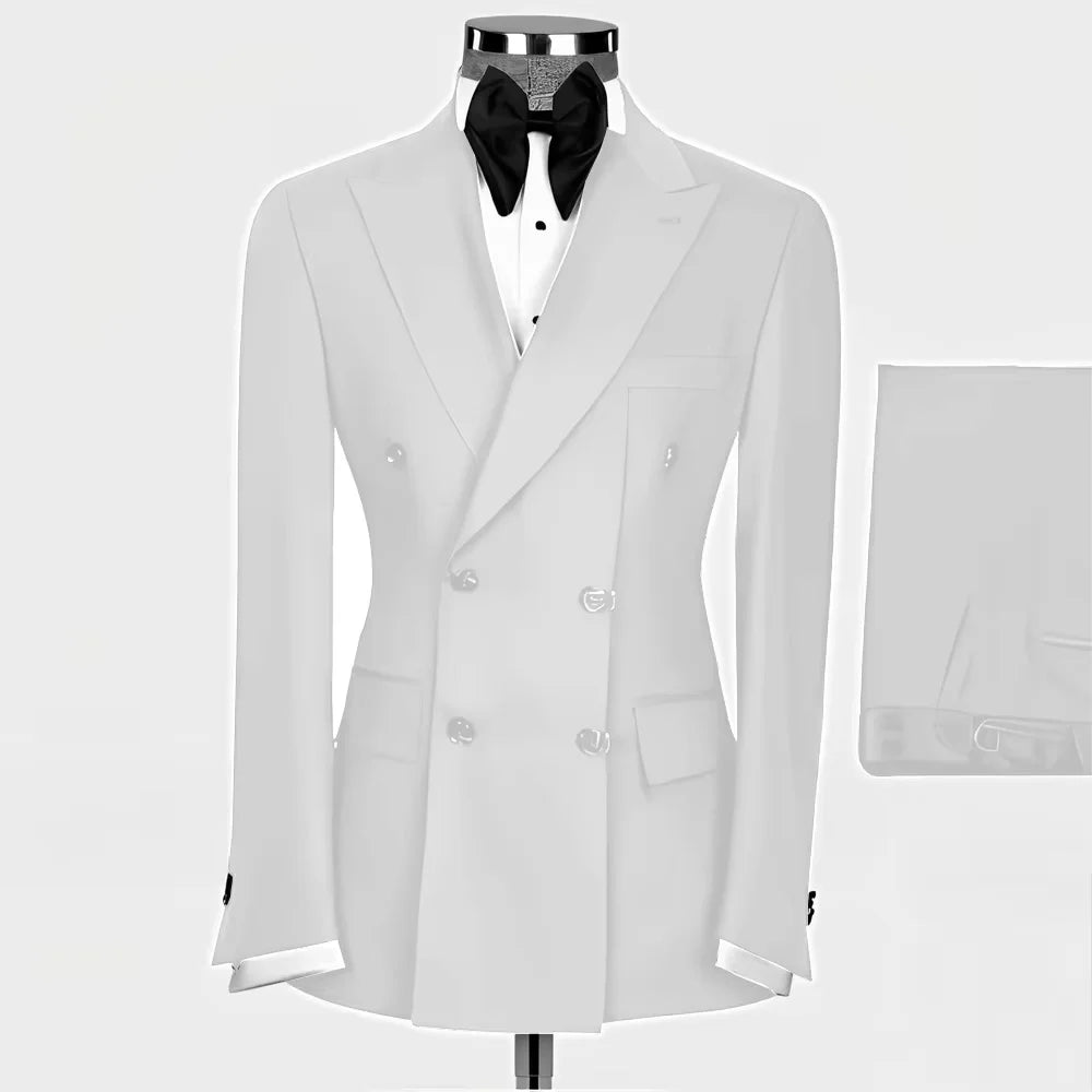 New Style Men Double Breasted Suits 2 Pieces Slim Fit Wedding Tuxedo Set Formal Blazer with Pants Prom Party Groom Office Wear