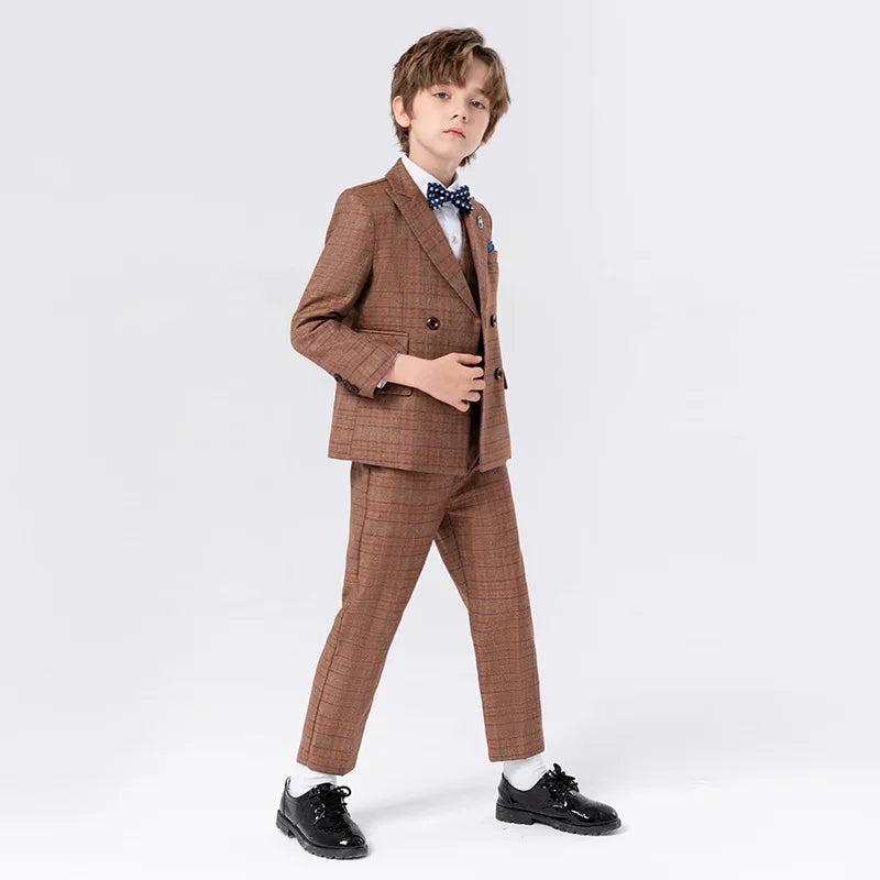 Gentleman Kids Slim 4Pieces/Set Jacket Vest Pants Bowtie Party Dress Children Ceremony Photograph Suit Boys Performance Costume