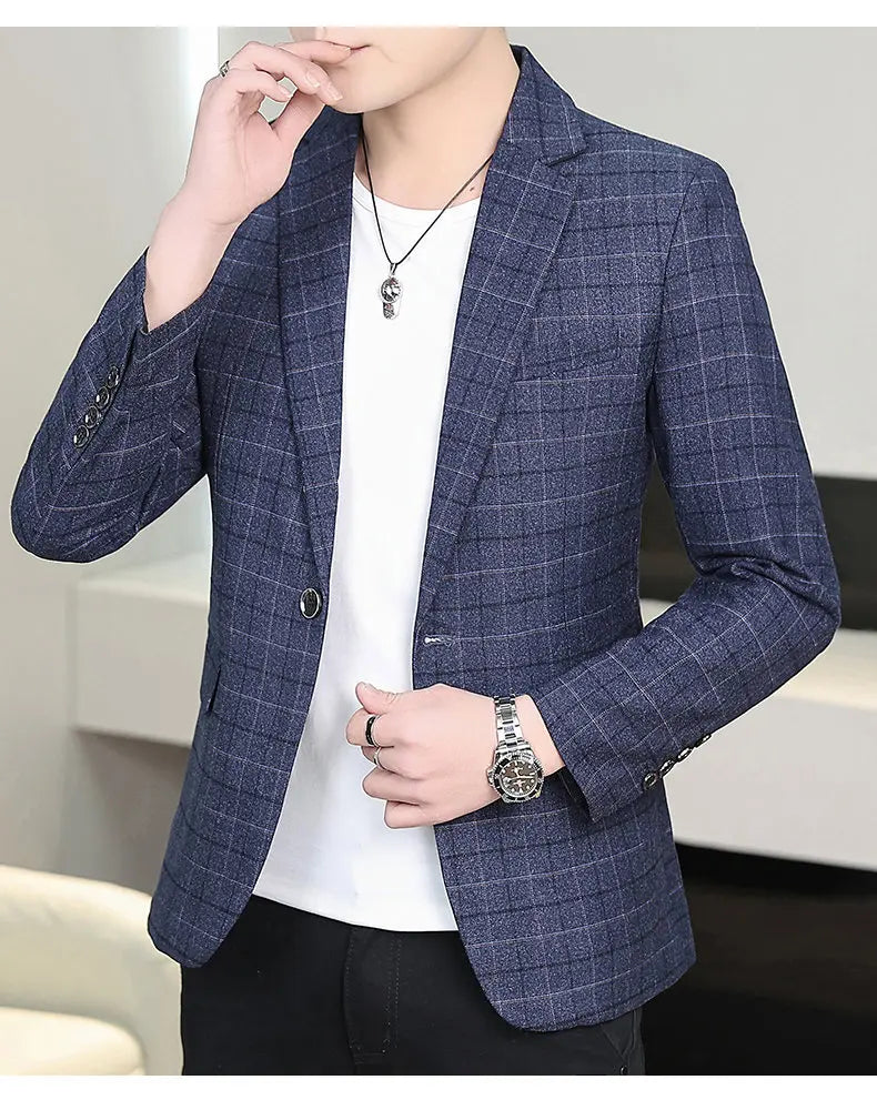 High-quality Men's Stylish and Trendy Business Checkered Single-Piece Western-Style Casual, Fashionable and Form-Fitting Small S