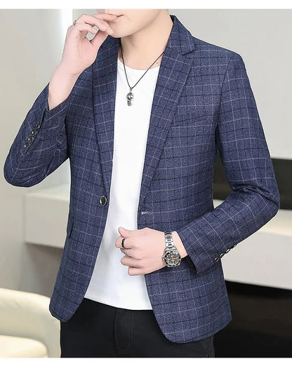 High-quality Men's Stylish and Trendy Business Checkered Single-Piece Western-Style Casual, Fashionable and Form-Fitting Small S