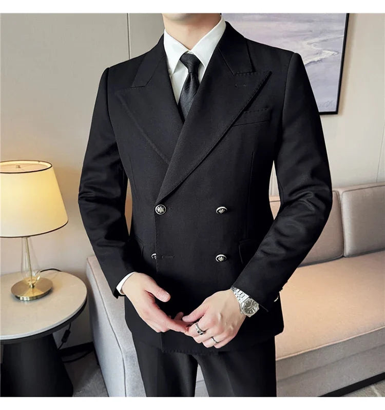 Autumn Winter Thickened Woolen Suit Jacket Men Double-breasted Casual Business Blazers Slim Fit Wedding Social Dress Coat M-4XL