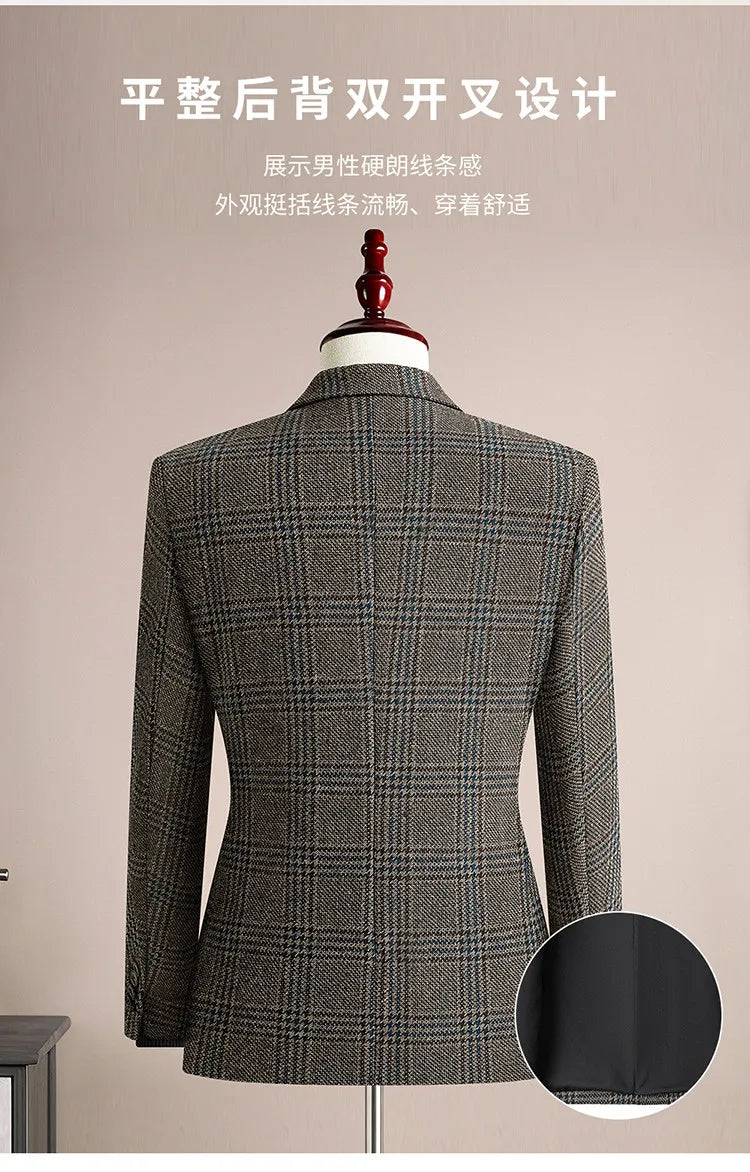 High Quality Retro Fashion 50% Woolen Men's Suit Jacket Autumn Winter Thicken Warm Business Slim Casual Wedding Coats Tailcoat