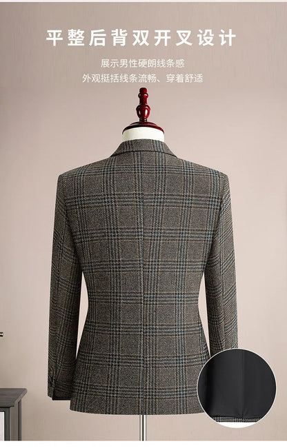 High Quality Retro Fashion 50% Woolen Men's Suit Jacket Autumn Winter Thicken Warm Business Slim Casual Wedding Coats Tailcoat