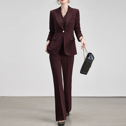 Autumn New Elegant Chic Business Formal Outfit for Women Long Sleeve Blazer and Pants Two Piece Matching Sets Trousers Suit