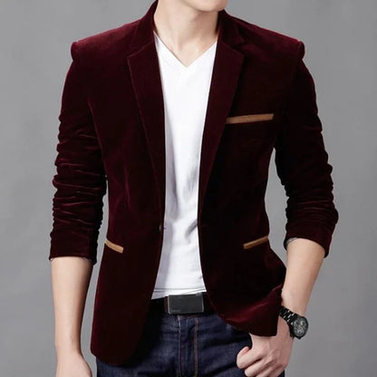 Men's Slim Fit Korean Style Blazer Autumn Winter Formal Suit Jacket Trendy Youth Business Casual Top