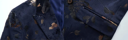 Men's Double Breasted Blazer Handsome Trend Casual Wedding Business Fashion High Quality Flowers Costume Homme De Luxe
