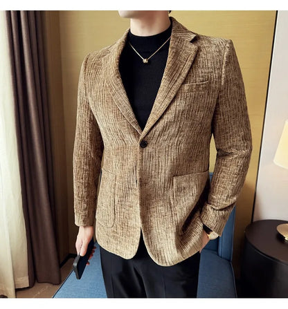 2025 Winter Chenier Thick Suit Jacket for Men Korean Slim Fit Casual Business Men Blazers Wedding Groom Office Social Dress Coat