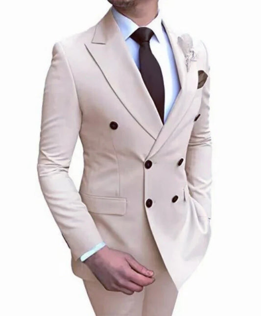 Men's Linen 3-Piece Slim Fit Suit | Blue & Beige | XS–6XL