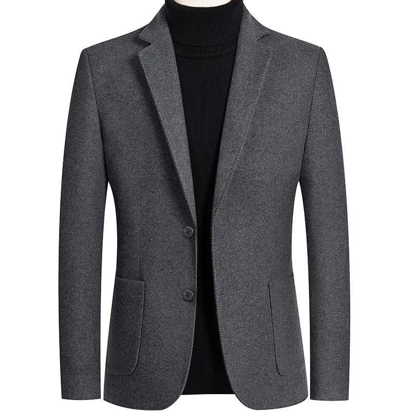 New Men's Wool Blazers Male Suit Jacket Oversized Solid Business Casual Winter Jacket Men Clothing Wedding Suit Coat 4XL